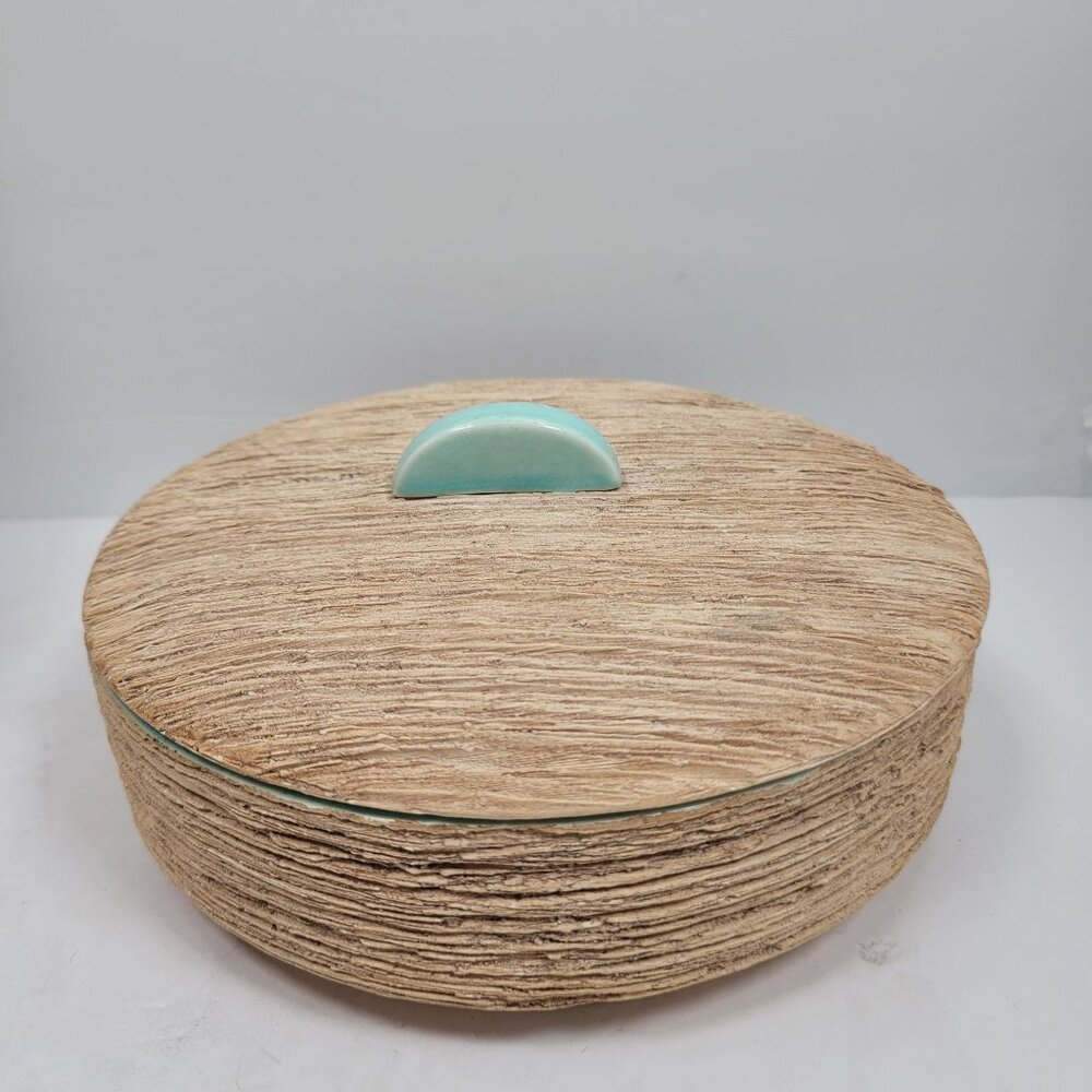 VTG Ruf Ware Bonita Creations Beverly Hills Wood & Aqua Ceramic Bowl Modern MCM